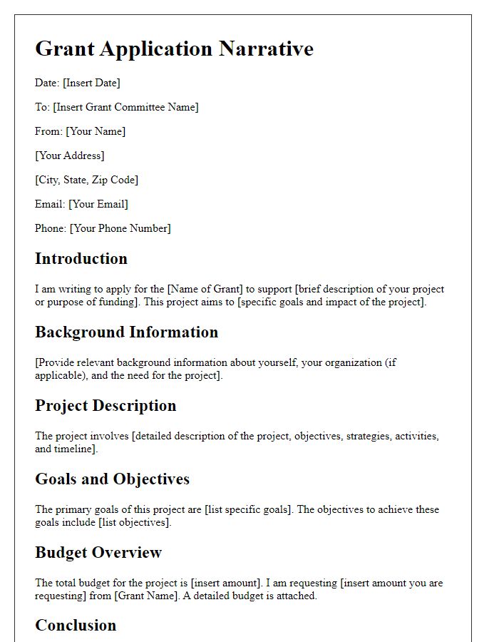 Letter template of individual grant application narrative