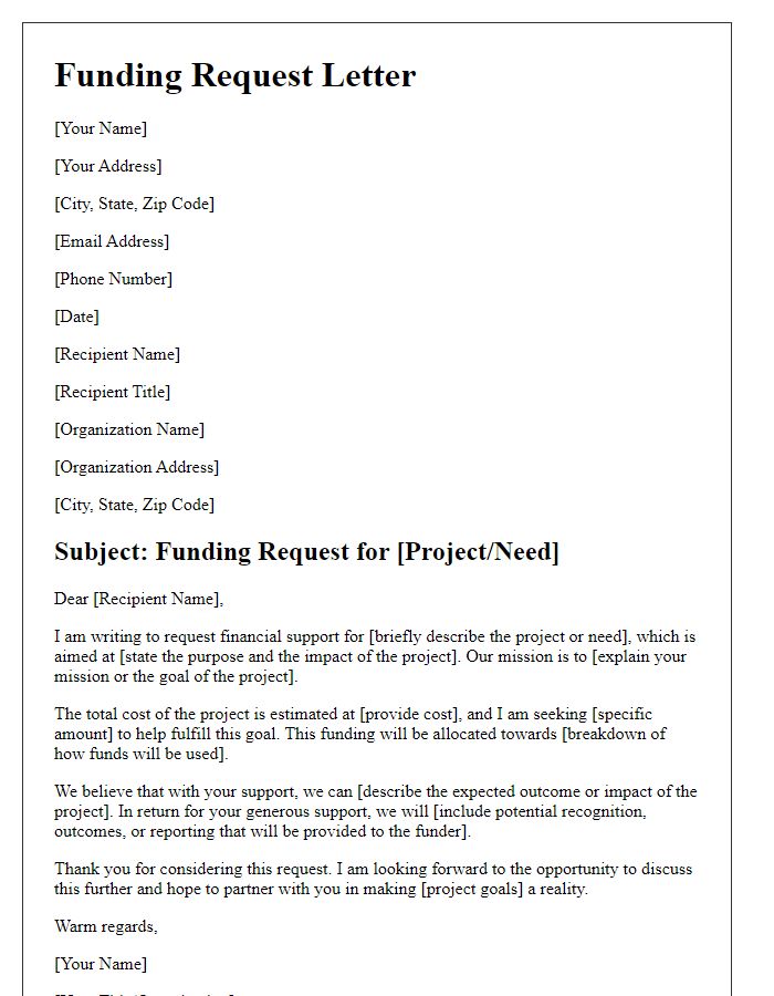 Letter template of personal funding request narrative