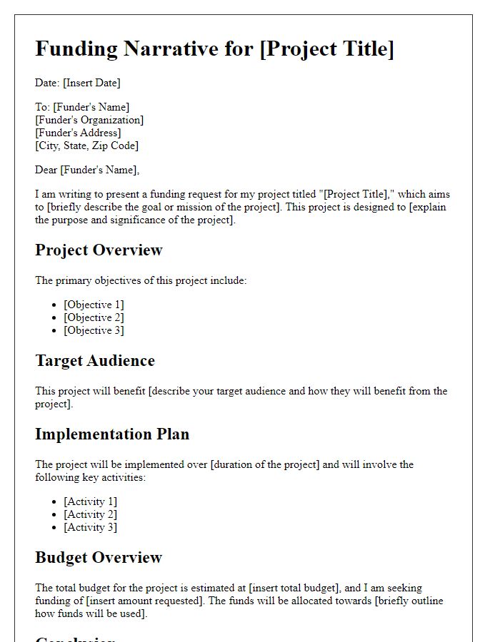 Letter template of personal project funding narrative