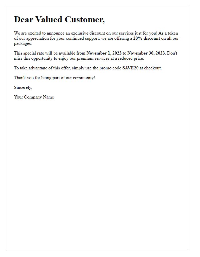 Letter template of discounted rate announcement