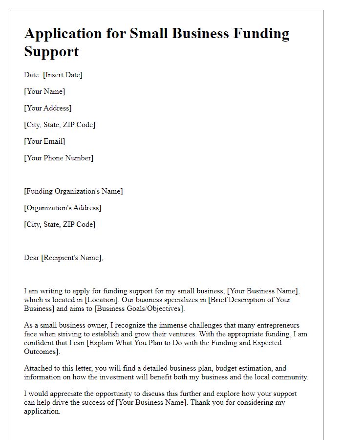 Letter template of application for small business funding support