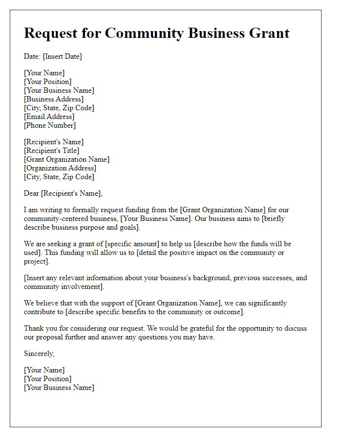 Letter template of request for community business grant