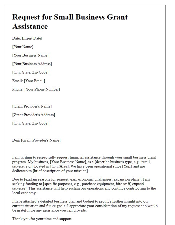 Letter template of request for small business grant assistance