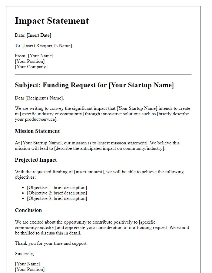 Letter template of impact statement for startup funding request