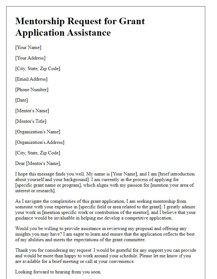 Letter template of mentorship request for grant application assistance