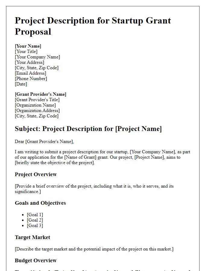 Letter template of project description for startup grant proposal