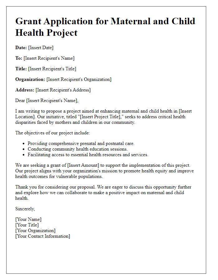 Letter template of health grant project for maternal and child health