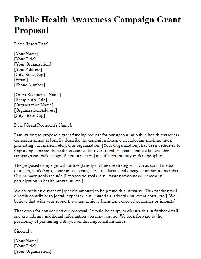 Letter template of health grant proposal for public health awareness campaign