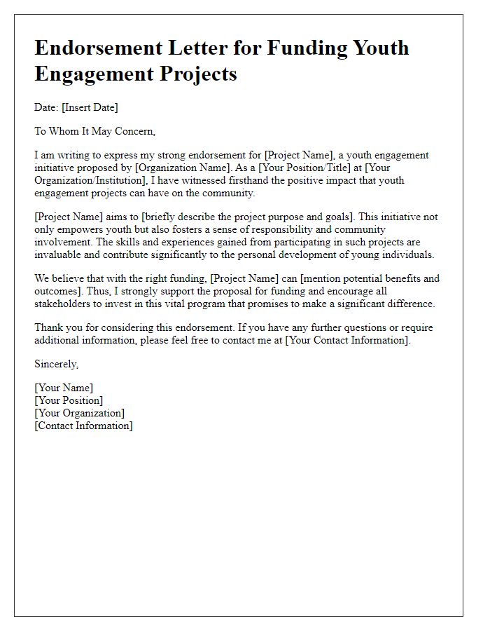 Letter template of endorsement for funding youth engagement projects