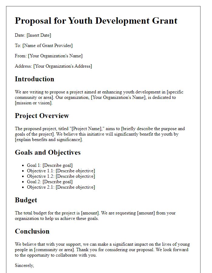 Letter template of proposal for youth development grant