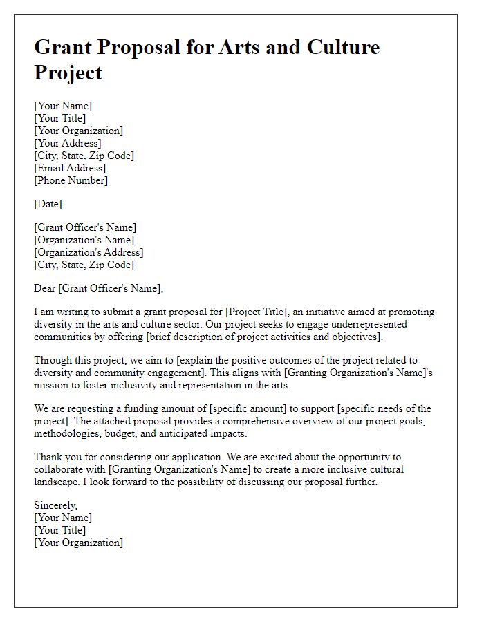 Letter template of diversity grant proposal for arts and culture projects