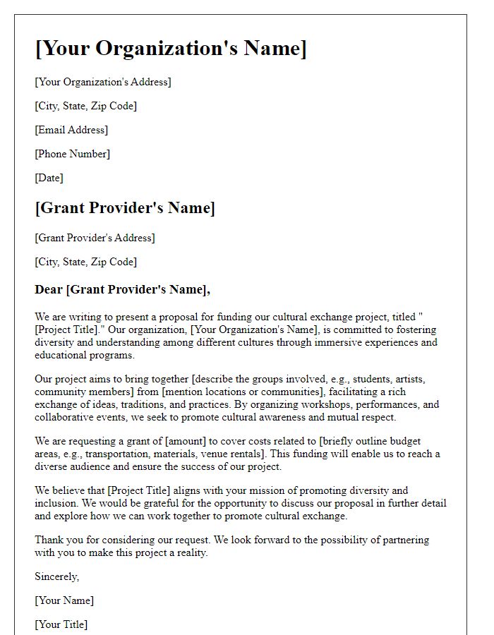 Letter template of diversity grant proposal for cultural exchange projects