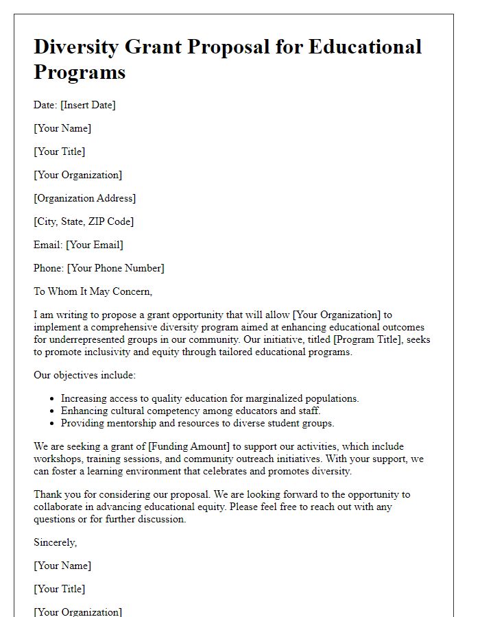 Letter template of diversity grant proposal for educational programs