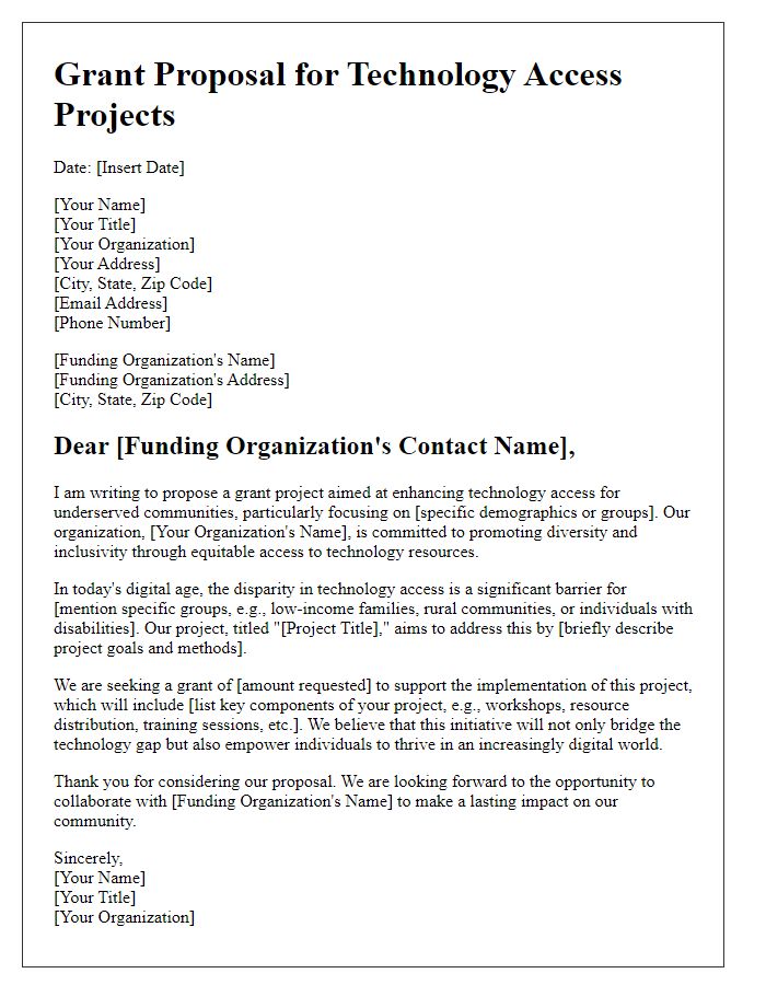 Letter template of diversity grant proposal for technology access projects