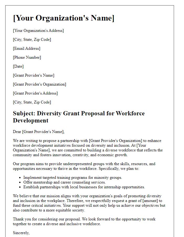 Letter template of diversity grant proposal for workforce development