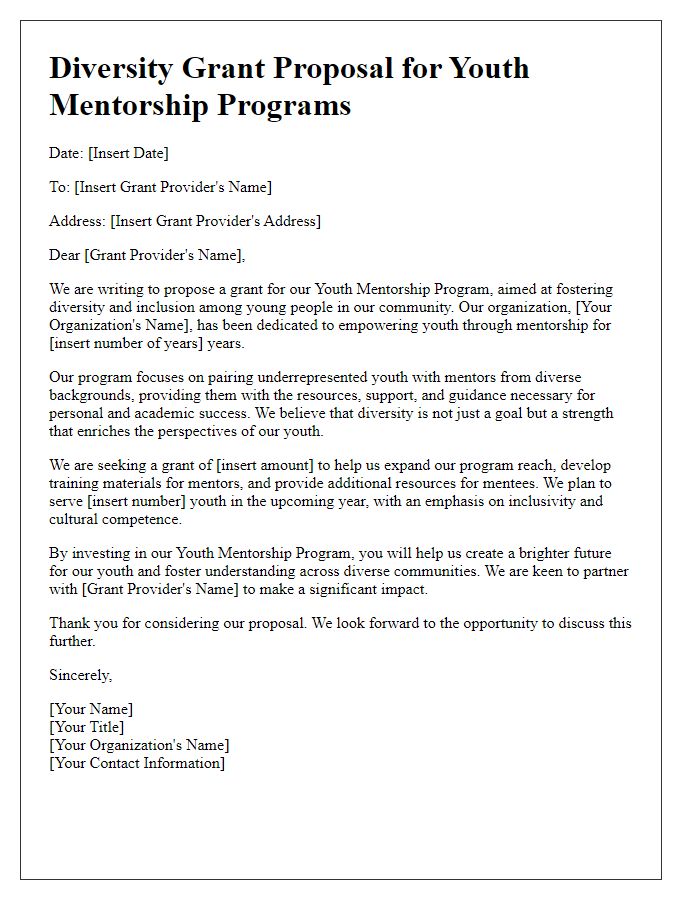 Letter template of diversity grant proposal for youth mentorship programs