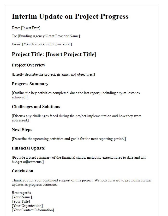 Letter template of interim update for grant-supported projects