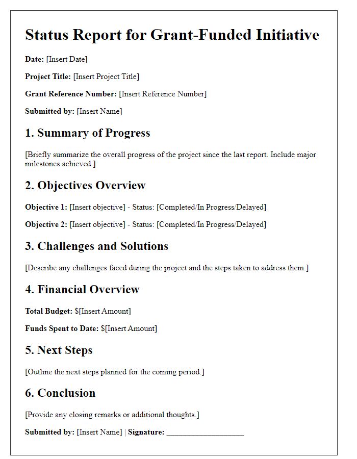 Letter template of status report for grant-funded initiatives