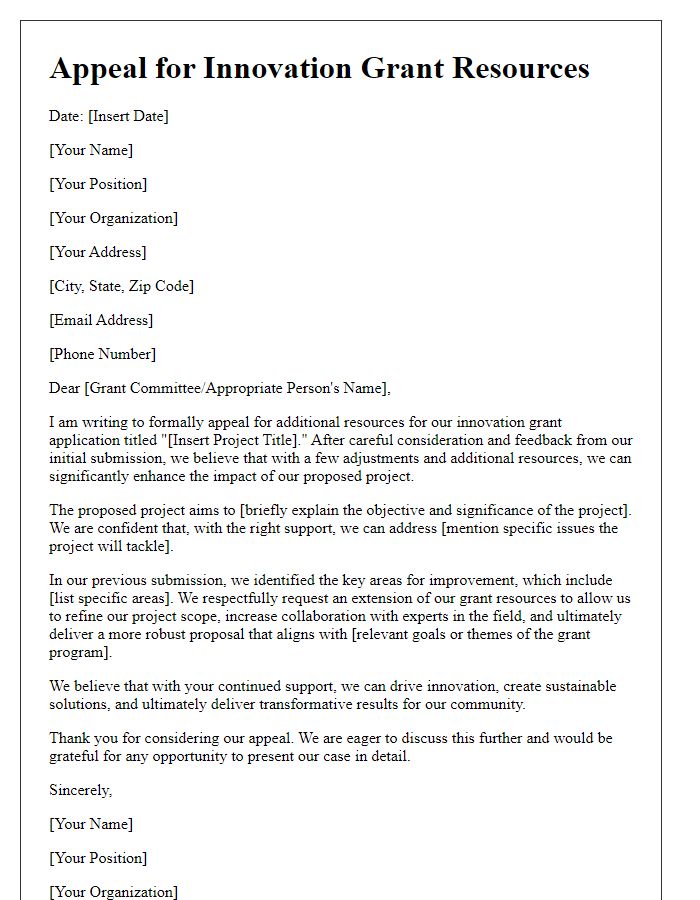 Letter template of appeal for innovation grant resources