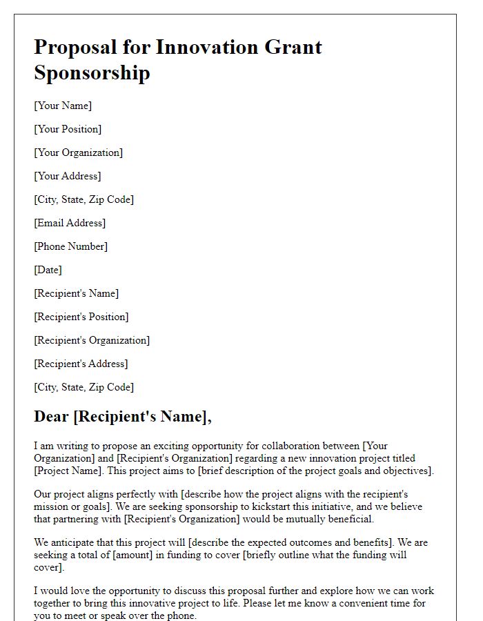 Letter template of proposal for innovation grant sponsorship