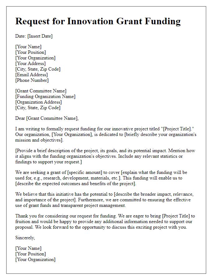 Letter template of request for innovation grant funding