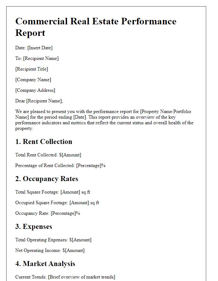 Letter template of commercial real estate performance report