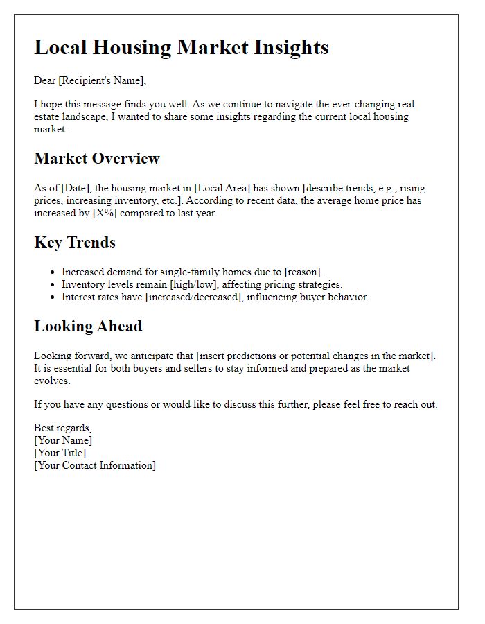 Letter template of local housing market insights