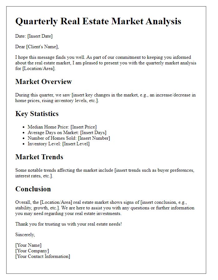 Letter template of quarterly real estate market analysis