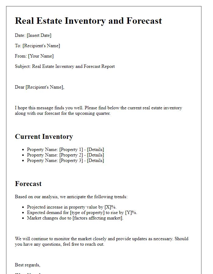 Letter template of real estate inventory and forecast