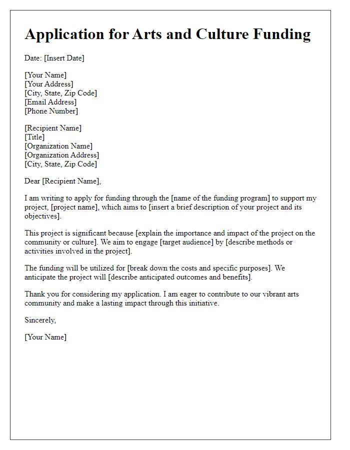 Letter template of application for arts and culture funding