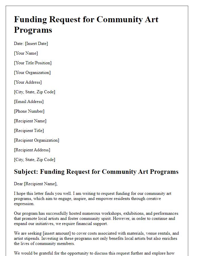 Letter template of funding request for community art programs