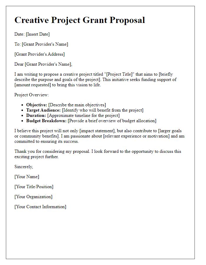 Letter template of proposal for creative project grant