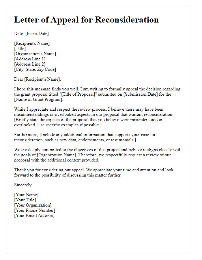 Letter template of appeal for reconsideration of international grant proposal