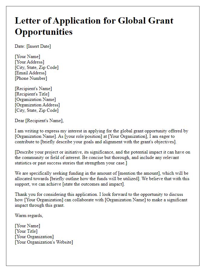 Letter template of application for global grant opportunities