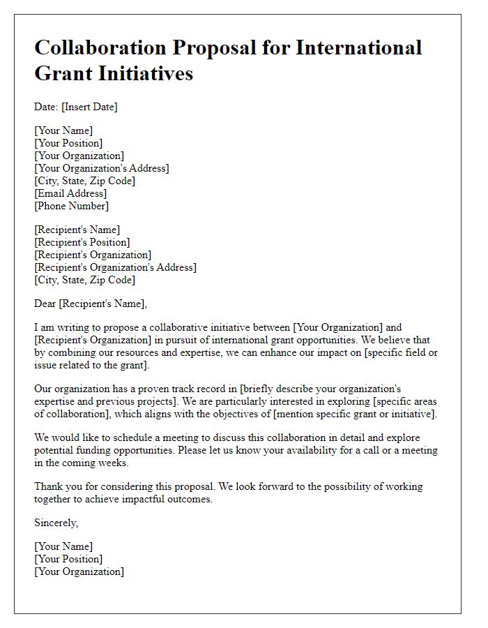 Letter template of collaboration proposal for international grant initiatives