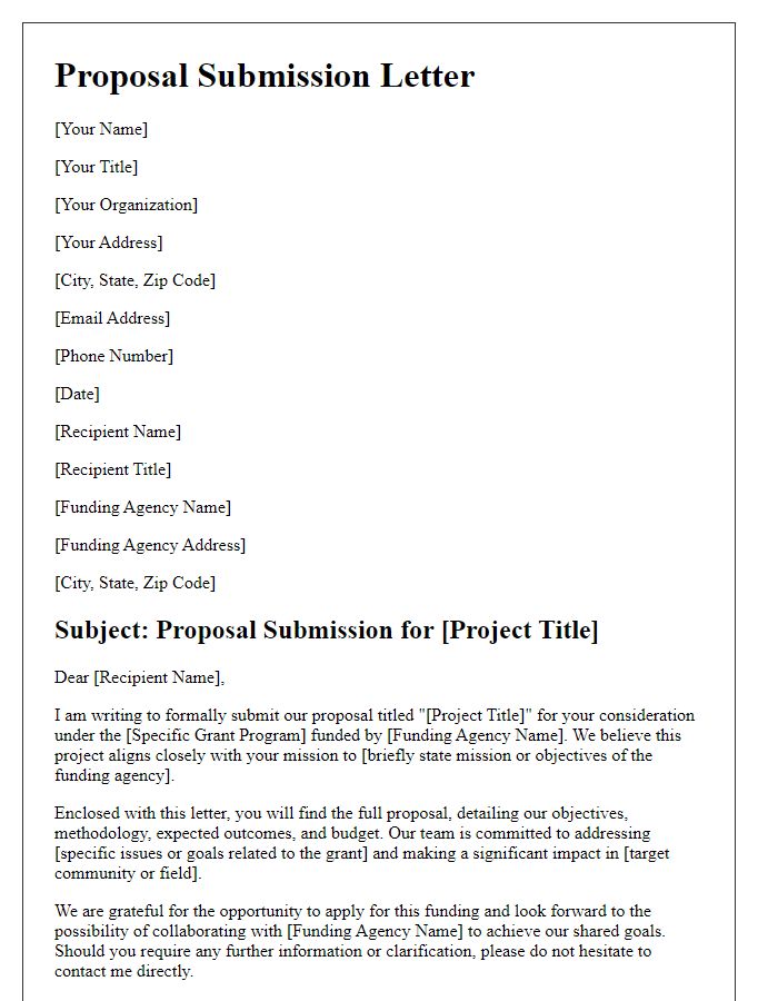 Letter template of proposal submission for international grants