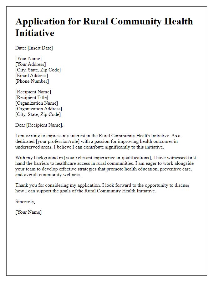 Letter template of application for rural community health initiative.