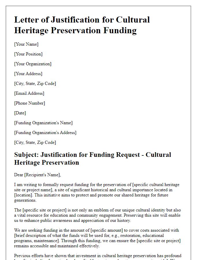 Letter template of justification for cultural heritage preservation funding.