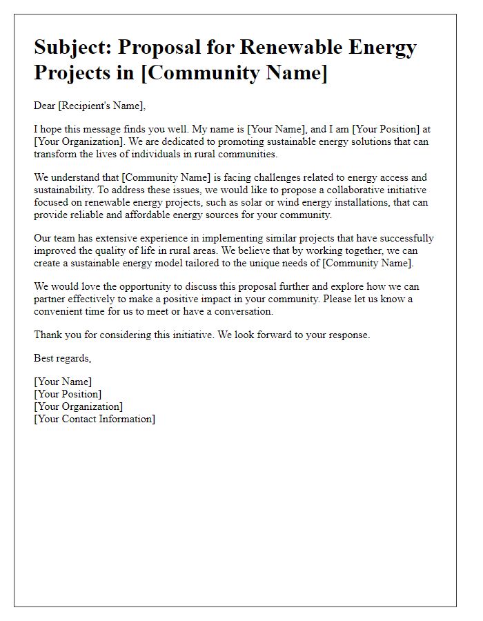 Letter template of outreach for renewable energy projects in rural communities.