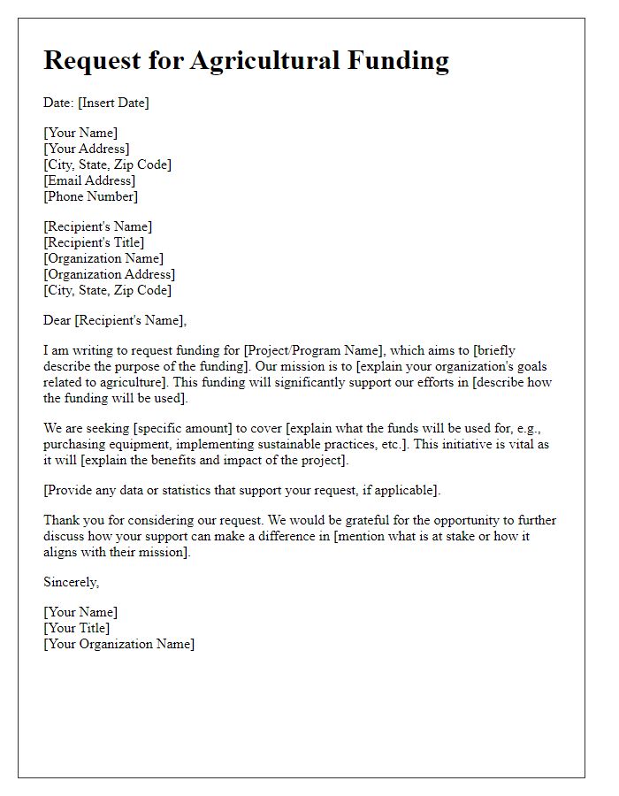 Letter template of agricultural funding request