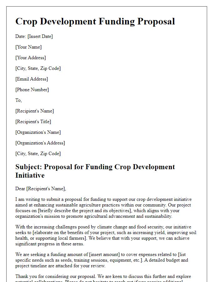 Letter template of crop development funding proposal