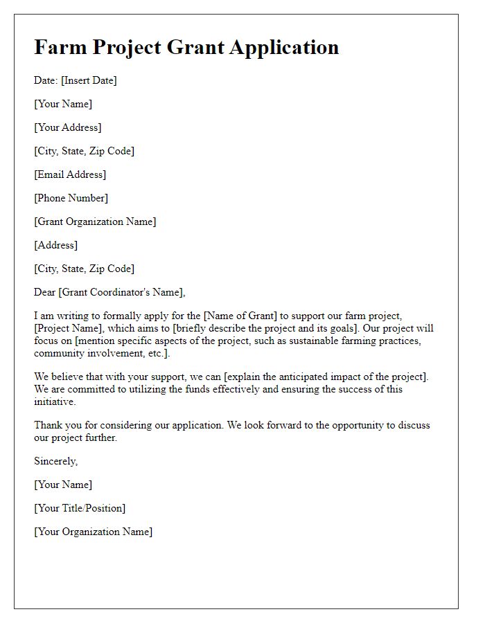 Letter template of farm project grant application