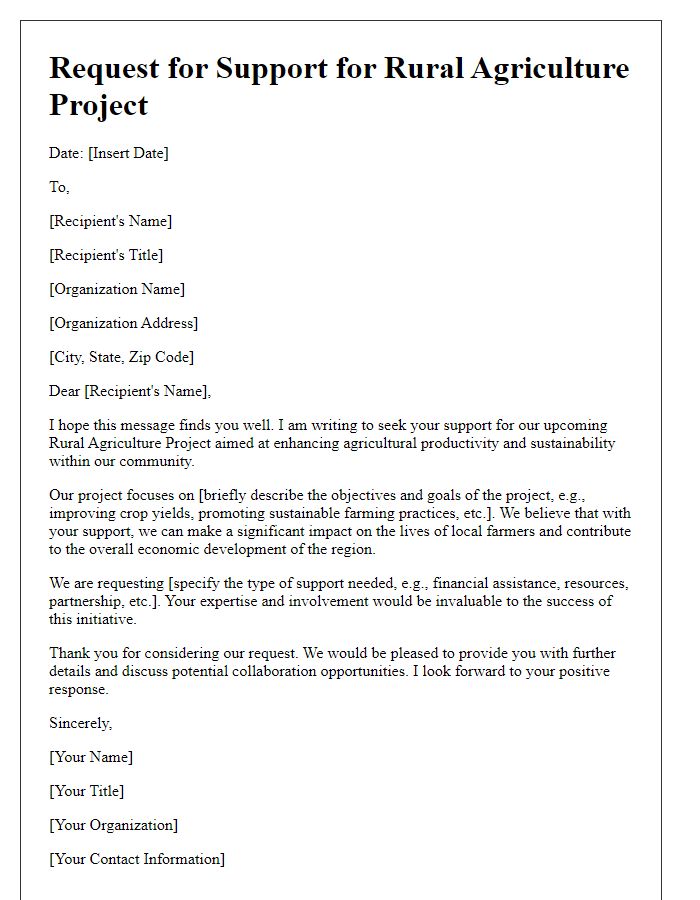 Letter template of rural agriculture project support request