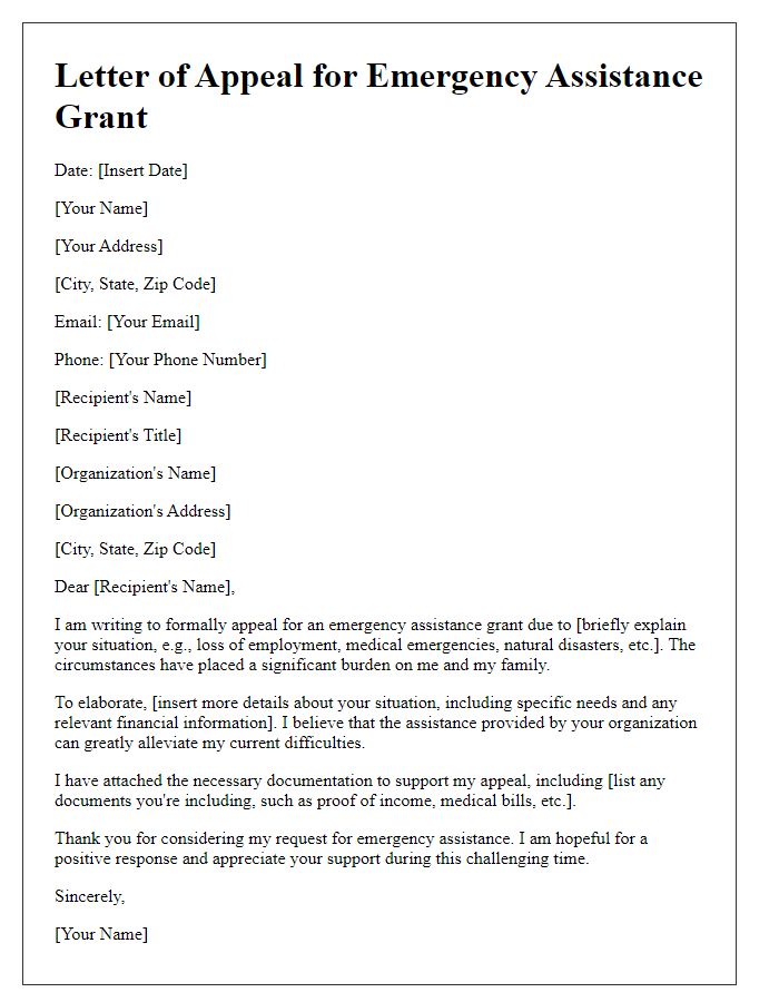 Letter template of appeal for emergency assistance grant