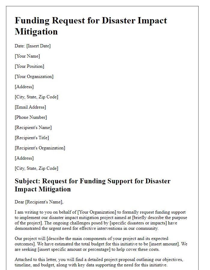 Letter template of funding request for disaster impact mitigation