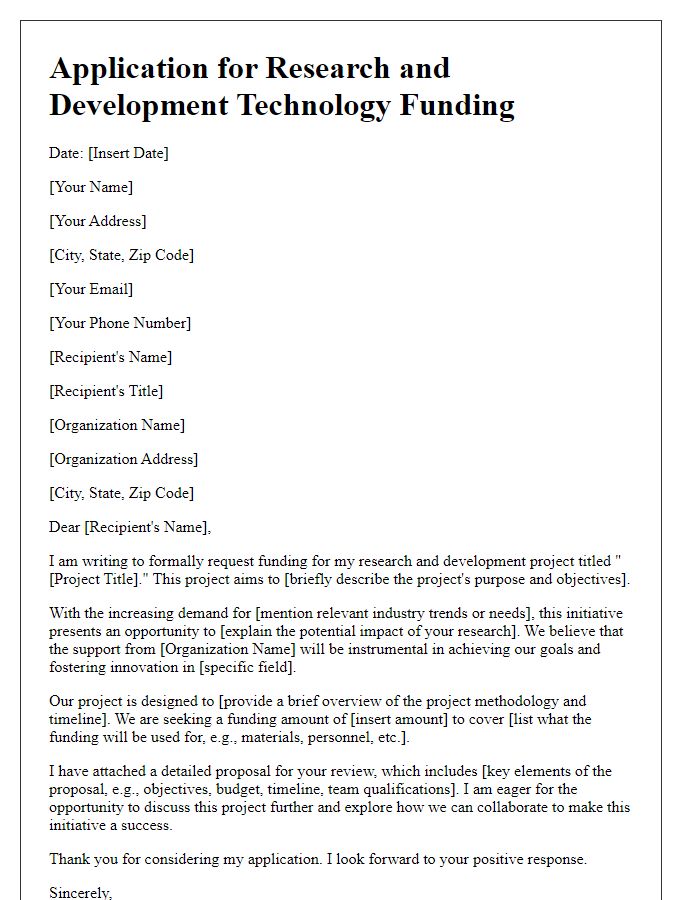 Letter template of application for research and development technology funding