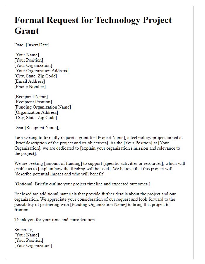 Letter template of formal request for technology project grant