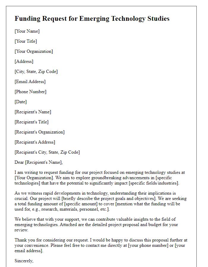 Letter template of funding request for emerging technology studies