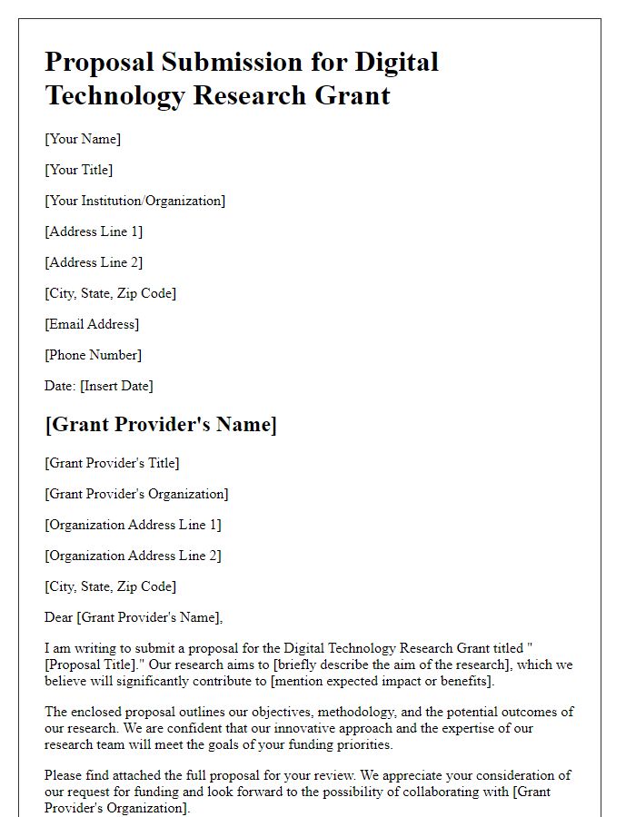 Letter template of proposal submission for digital technology research grant