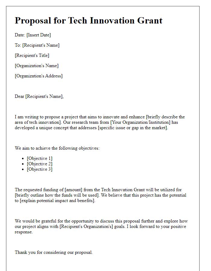 Letter template of proposal for tech innovation grant